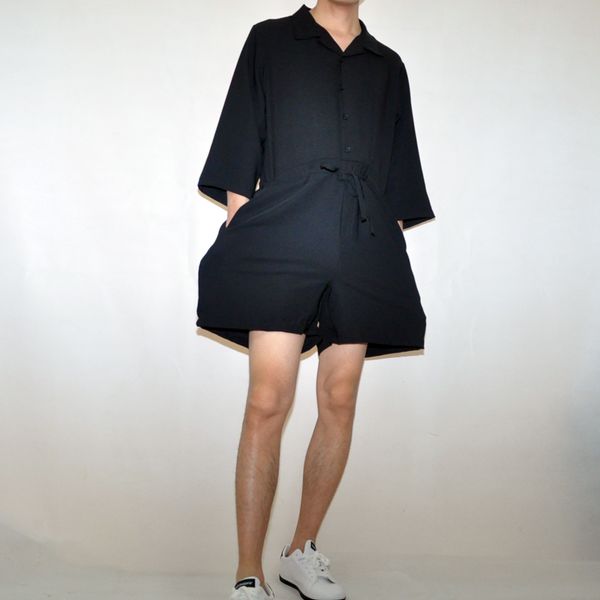 spring and summer new korean men's loose lapel 7 / 4 sleeve shorts casual loose drawstring jumpsuit jumpsuit, Black
spring and summer new korean men's loose lapel 7 / 4 sleeve shorts casual loose drawstring jumpsuit jumpsuit, Black