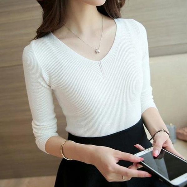 spring soft sweater women jumper v neck slim elasticity knitted pullover female long sleeve autumn basic knitwear, White;black
spring soft sweater women jumper v neck slim elasticity knitted pullover female long sleeve autumn basic knitwear, White;black
