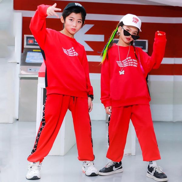 stage wear kids hip-hop dance costume red sweater pants jogger girls practice clothes boys show hiphop outfit long sleeves set bl4995, Black;red
stage wear kids hip-hop dance costume red sweater pants jogger girls practice clothes boys show hiphop outfit long sleeves set bl4995, Black;red