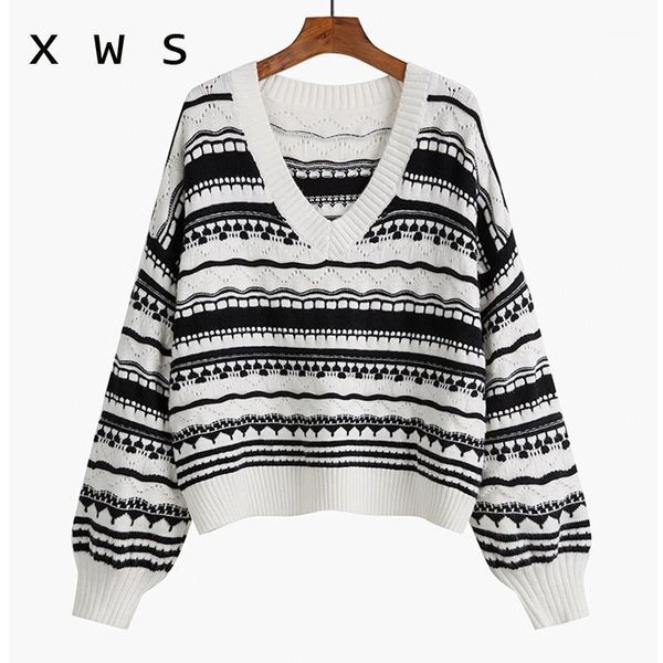 2020 women vintage pullover and sweaters winter loose style striped pull jumpers korean style knitwear casual femme1, White;black
2020 women vintage pullover and sweaters winter loose style striped pull jumpers korean style knitwear casual femme1, White;black