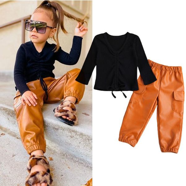 2-8y kids girls fashion clothes sets 2021 spring autumn long sleeve v neck knit sweater pu leather sweatpant child outfits, White
2-8y kids girls fashion clothes sets 2021 spring autumn long sleeve v neck knit sweater pu leather sweatpant child outfits, White