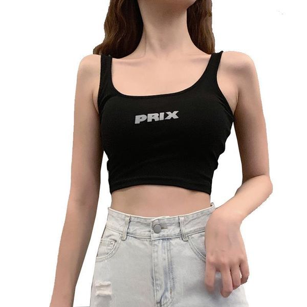 retro reflective letter print girl's vest summer sleeveless short women's camis solid color casual female tanks, White
retro reflective letter print girl's vest summer sleeveless short women's camis solid color casual female tanks, White