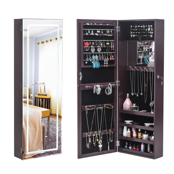 new wall-mounted 4 layer full mirror jewelry display with inner mirror 3 color led lights jewelry storage mirror cabinet brown
new wall-mounted 4 layer full mirror jewelry display with inner mirror 3 color led lights jewelry storage mirror cabinet brown