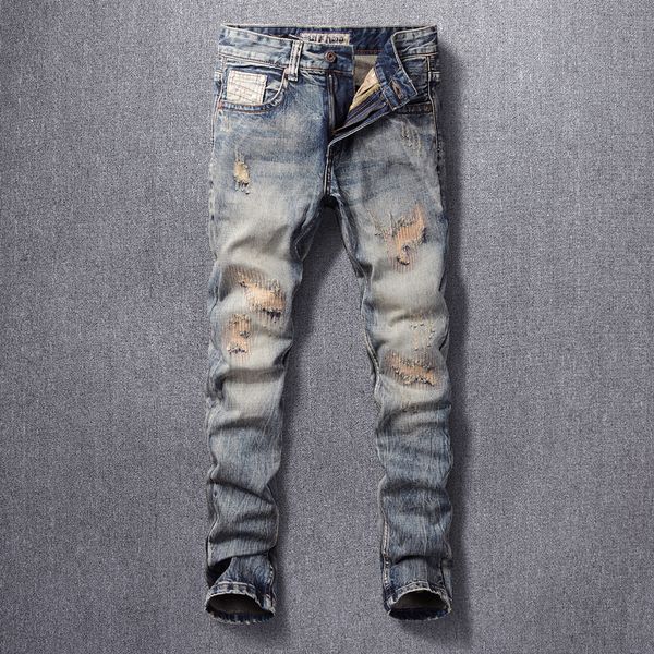 2021 new italian style fashion men jeans retro slim fit ripped denim cotton pants patchwork vintage designer long trousers y7jv, Blue
2021 new italian style fashion men jeans retro slim fit ripped denim cotton pants patchwork vintage designer long trousers y7jv, Blue