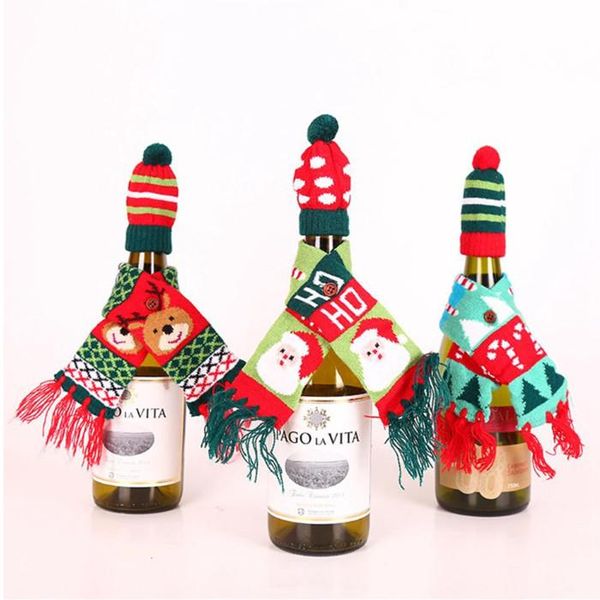 christmas wine bottle cover knitting hats and scarf champagne bottle holder christmas decorations party table 2pcs/lot wq165 
christmas wine bottle cover knitting hats and scarf champagne bottle holder christmas decorations party table 2pcs/lot wq165