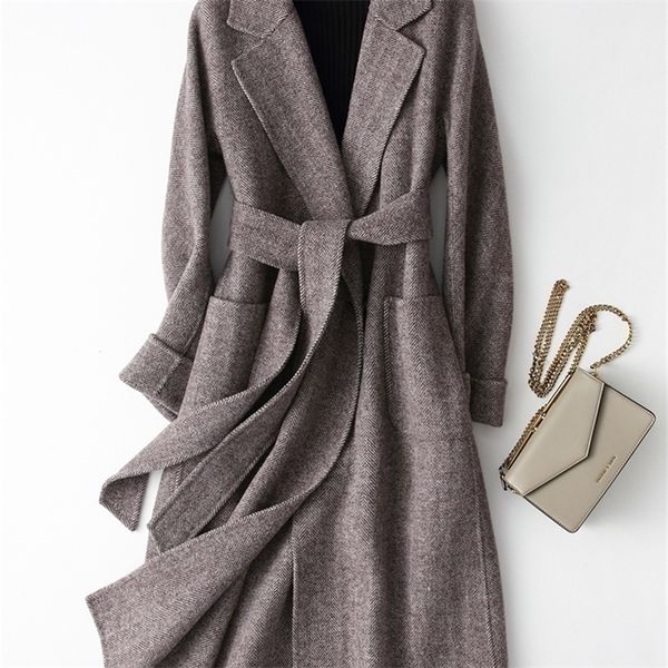 the new double-sided cloth coat female long cultivate one's morality herringbone season without a cashmere coat 201216, Black
the new double-sided cloth coat female long cultivate one's morality herringbone season without a cashmere coat 201216, Black