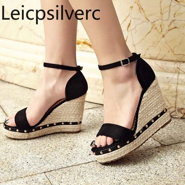 women's sandals summer the new fashion open toe buckle metal decoration wedge high heel women's shoes plus size 34-43, Black
women's sandals summer the new fashion open toe buckle metal decoration wedge high heel women's shoes plus size 34-43, Black