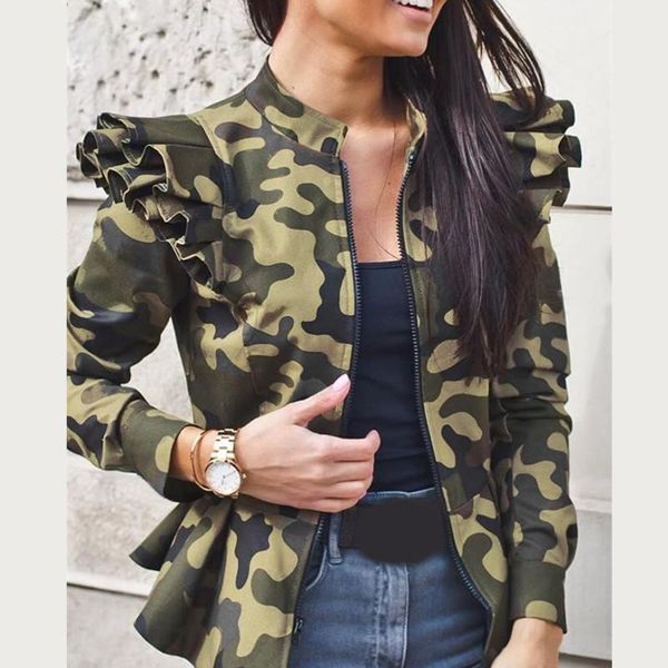 women's jackets camo leopard print bomber jacket women zipper ruffle patchwork coat 2021 autumn long sleeve basic plus size short femal, Black;brown 
women's jackets camo leopard print bomber jacket women zipper ruffle patchwork coat 2021 autumn long sleeve basic plus size short femal, Black;brown