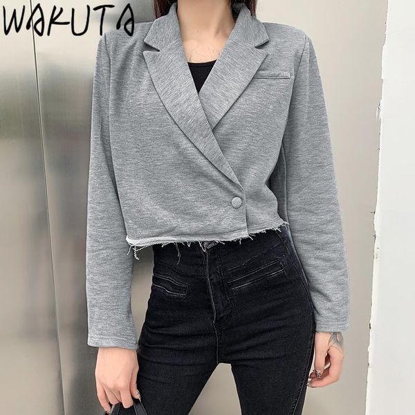 wakuta grey autumn and winter women's short blazer jacket high street wind casual slim solid color single button decorative coat1, White;black
wakuta grey autumn and winter women's short blazer jacket high street wind casual slim solid color single button decorative coat1, White;black
