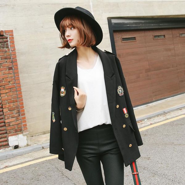 women's suits & blazers korean version of the loose casual badge long sleeve small suit jacket female section was thin, White;black
women's suits & blazers korean version of the loose casual badge long sleeve small suit jacket female section was thin, White;black