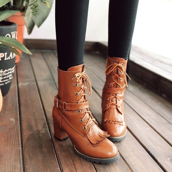boots pxelena retro chunky block square high heels women lace up round toe buckle tassel fringe motorcycle 34-43, Black
boots pxelena retro chunky block square high heels women lace up round toe buckle tassel fringe motorcycle 34-43, Black