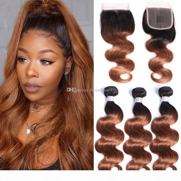 ombre brazilian human hair weave bundles with lace closure 1b 30 2 tone body wave 3 bundles with part lace closure remy hair extension, Black;brown 
ombre brazilian human hair weave bundles with lace closure 1b 30 2 tone body wave 3 bundles with part lace closure remy hair extension, Black;brown