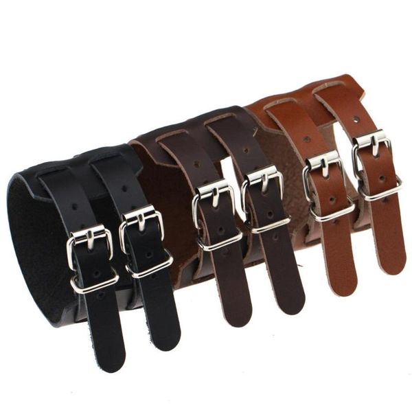 punk vintage wide hide pu leather double breasted bracelet for women men jewelry hip hop trendy fashion denim couple bracelet, Golden;silver
punk vintage wide hide pu leather double breasted bracelet for women men jewelry hip hop trendy fashion denim couple bracelet, Golden;silver