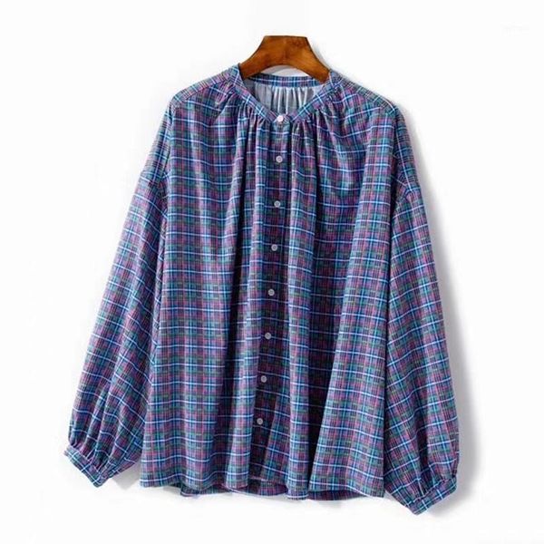 o-neck women's blouse plaid long sleeve o-neck single breasted vintage female loose shirts1, White
o-neck women's blouse plaid long sleeve o-neck single breasted vintage female loose shirts1, White