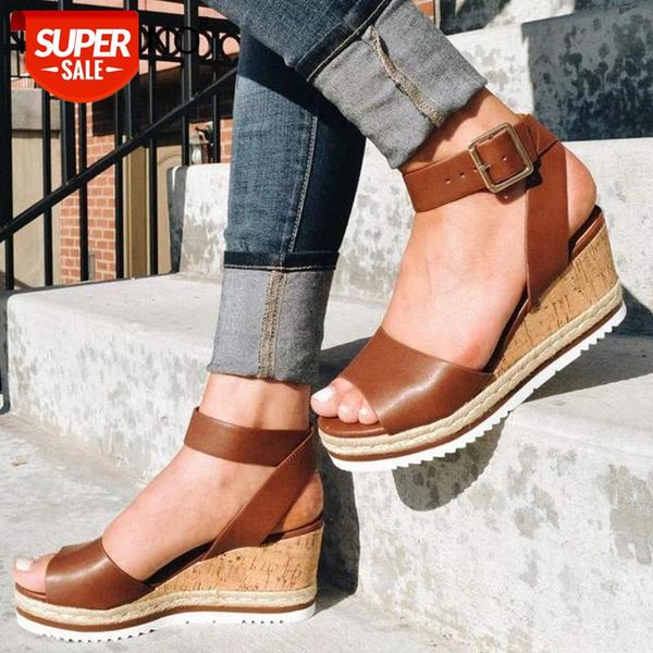 tino kino women's ankle buckle strap wedge sandals ladies slingbacks high heel female pu leather casual platform woman shoes #ej6x, Black