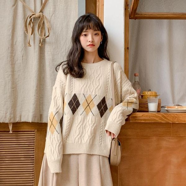 2021 new winter plus velvet thickened lazy wind around the neck female loose students wear retro hong kong sweater 39w7, White;black
2021 new winter plus velvet thickened lazy wind around the neck female loose students wear retro hong kong sweater 39w7, White;black