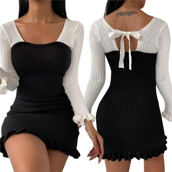 women casual close-fitting dress, black white long flared sleeve square collar one-piece, s/ / l/ xl, Black;gray
women casual close-fitting dress, black white long flared sleeve square collar one-piece, s/ / l/ xl, Black;gray