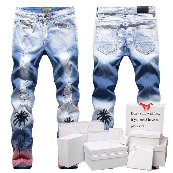 mens jeans fashion tree pattern trousers streetwear striped ripped hole mens contrast color denim pants, Blue
mens jeans fashion tree pattern trousers streetwear striped ripped hole mens contrast color denim pants, Blue