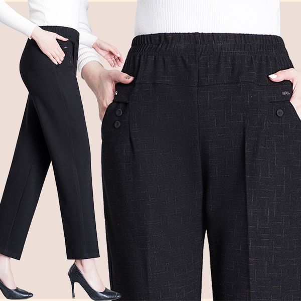 2021 new middle-age elderly trousers new spring fall elastic high waist black straight plus size 5xl women pants eupe, Black;white
2021 new middle-age elderly trousers new spring fall elastic high waist black straight plus size 5xl women pants eupe, Black;white