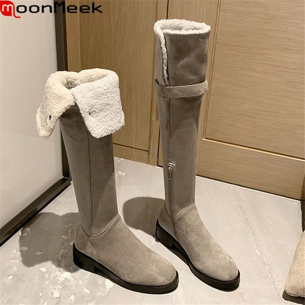 moonmeek 2021 winter boots med heels round toe comfortable over the knee boots keep warm women black