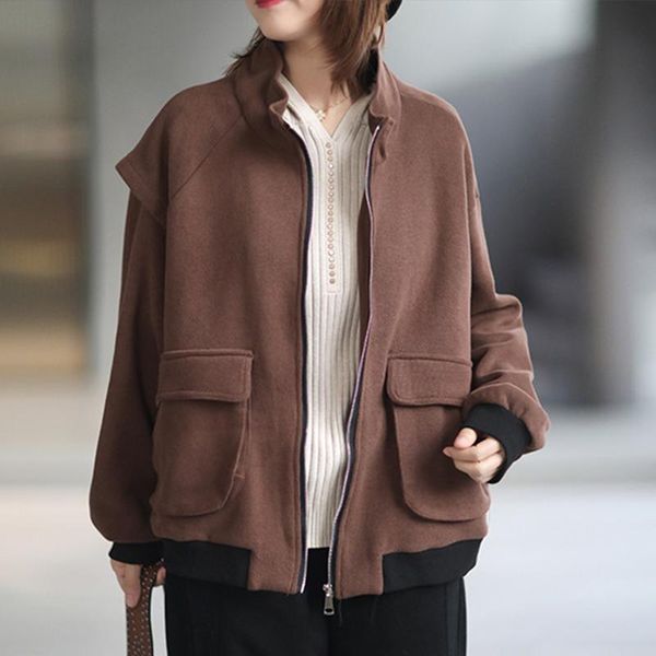 johnature women vintage jackets loose pockets coats stand collar 2020 winter solid color female korean plus cashmere style coats, Black;brown
johnature women vintage jackets loose pockets coats stand collar 2020 winter solid color female korean plus cashmere style coats, Black;brown