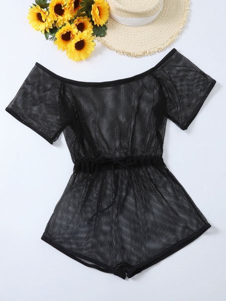 sheer fishnet cover up romper t243#, White;black