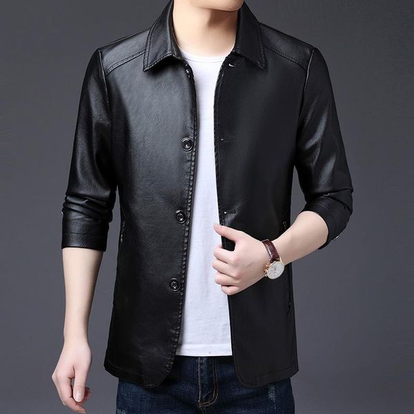 men's fur & faux autumn and winter windbreaker lapel leather jacket father slim coat button, Black
men's fur & faux autumn and winter windbreaker lapel leather jacket father slim coat button, Black