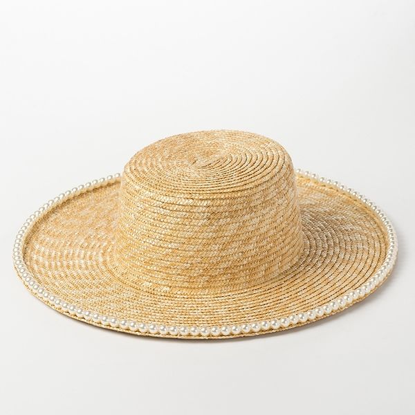 classical wheat straw flat wide brim boater with pearl trip summer sun hats for women elegant ladies cap derby hat y200714, Blue;gray
classical wheat straw flat wide brim boater with pearl trip summer sun hats for women elegant ladies cap derby hat y200714, Blue;gray