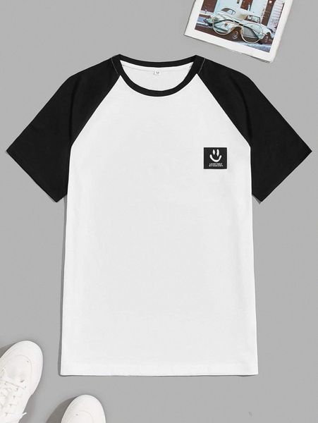 men patch detail contrast raglan sleeve tee 27um#, White;black