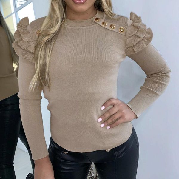 2021 spring o-neck long sleeve shirt elegant solid autumn pullover women casual metal buttoned detail ribbed knitted blouse, White
2021 spring o-neck long sleeve shirt elegant solid autumn pullover women casual metal buttoned detail ribbed knitted blouse, White