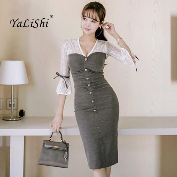 2020 new spring dress women vestidos office gray lace patchwork party pencil dress 3/4 sleeve bodycon dresses, Black;gray
2020 new spring dress women vestidos office gray lace patchwork party pencil dress 3/4 sleeve bodycon dresses, Black;gray
