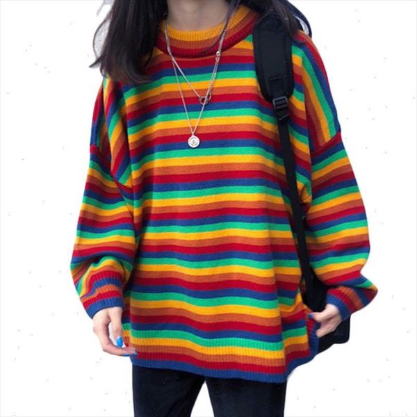 women teens autumn long sleeve knit sweater korean harajuku rainbow stripes patchwork loose jumper hip hop pullover tunic, White;black
women teens autumn long sleeve knit sweater korean harajuku rainbow stripes patchwork loose jumper hip hop pullover tunic, White;black