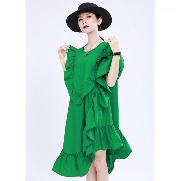 2020 new summer round neck dresses solid green black short sleeve ruffles split irregular hem loose dress women fashion tide1, Black;gray
2020 new summer round neck dresses solid green black short sleeve ruffles split irregular hem loose dress women fashion tide1, Black;gray