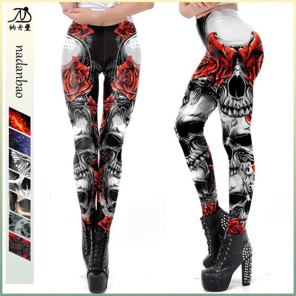printing popular digital skull leggings 3d, Black