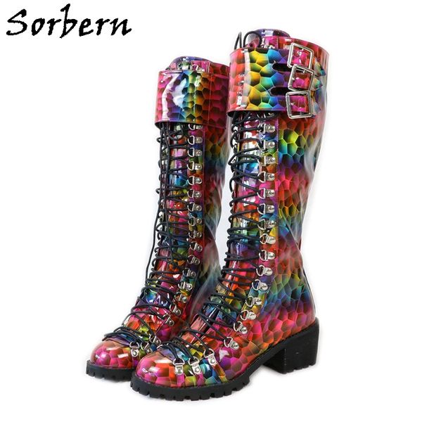 sorbern holo rianbow knee high boots hoof heels round toe lace up female boots designer shoes women luxury 2020 custom colors, Black
sorbern holo rianbow knee high boots hoof heels round toe lace up female boots designer shoes women luxury 2020 custom colors, Black