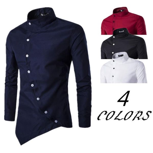 men's casual shirts court style slim inclined placket personality long sleeve shirt fashion, White;black
men's casual shirts court style slim inclined placket personality long sleeve shirt fashion, White;black