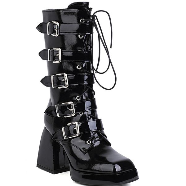 punk-inspired women mid-boots autumn and winter plush thick-soled metal embellished lace-up high-quality comfortable short boots, Black
punk-inspired women mid-boots autumn and winter plush thick-soled metal embellished lace-up high-quality comfortable short boots, Black