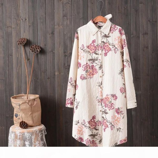 ink printing cotton and linen long shirt for women clothing loose retro style single breasted full sleeve floral blouse femme, White
ink printing cotton and linen long shirt for women clothing loose retro style single breasted full sleeve floral blouse femme, White