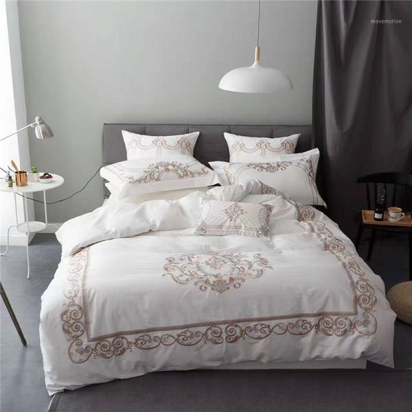 4pcs 100%cotton elegant luxury bedding set embroidery duvet cover set bedsheet pillowcases king size bed linen1