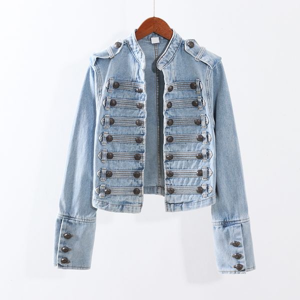 new 2020 spring fall jacket women's jean jackets high-necked double breasted short outerwear, Blue
new 2020 spring fall jacket women's jean jackets high-necked double breasted short outerwear, Blue