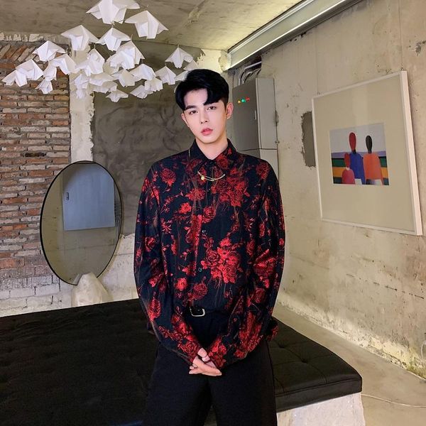 men's casual shirts male streetwear hip hop party dress floral shirt men long sleeve loose vitnage flower print stage show clothing, White;black
men's casual shirts male streetwear hip hop party dress floral shirt men long sleeve loose vitnage flower print stage show clothing, White;black