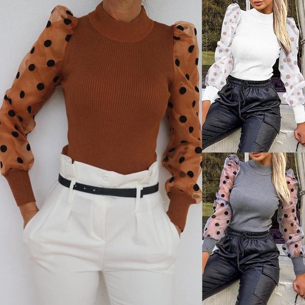 fashion womens mesh high neck long puff sleeve knitted romper slim fit bodysuit jumpsuit polka dots casual, White
fashion womens mesh high neck long puff sleeve knitted romper slim fit bodysuit jumpsuit polka dots casual, White