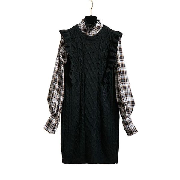 2021 spring& winter woman ruffle sleeveless o-neck loose knit long sweater, White;black
2021 spring& winter woman ruffle sleeveless o-neck loose knit long sweater, White;black