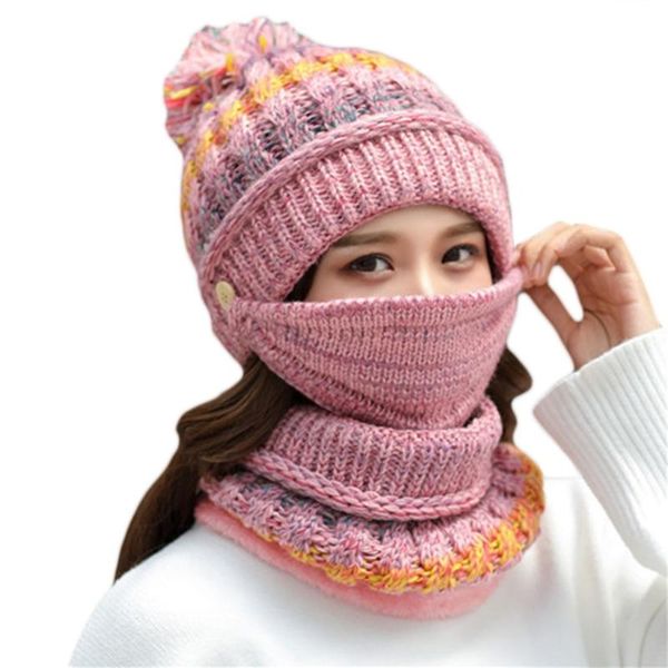 women winter 3pcs pompom beanie hat circle scarf face mask set multicolor striped knit skull cap plush lined neck warmer, Blue;gray
women winter 3pcs pompom beanie hat circle scarf face mask set multicolor striped knit skull cap plush lined neck warmer, Blue;gray