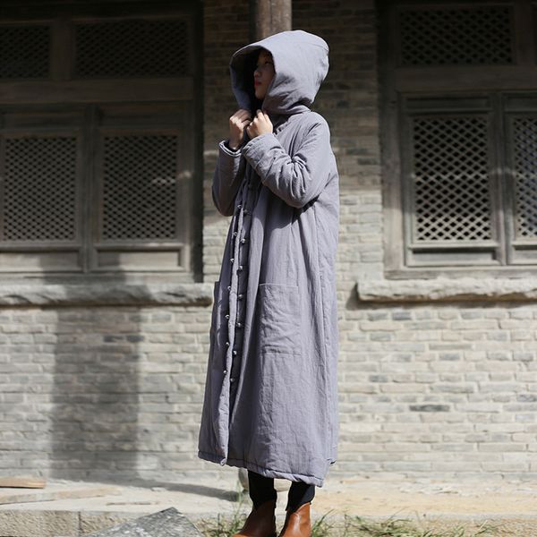 2019 women pocket new button vintage jas johnature cato fat loose linen winter hooded clothing parka ehxal, Black
2019 women pocket new button vintage jas johnature cato fat loose linen winter hooded clothing parka ehxal, Black