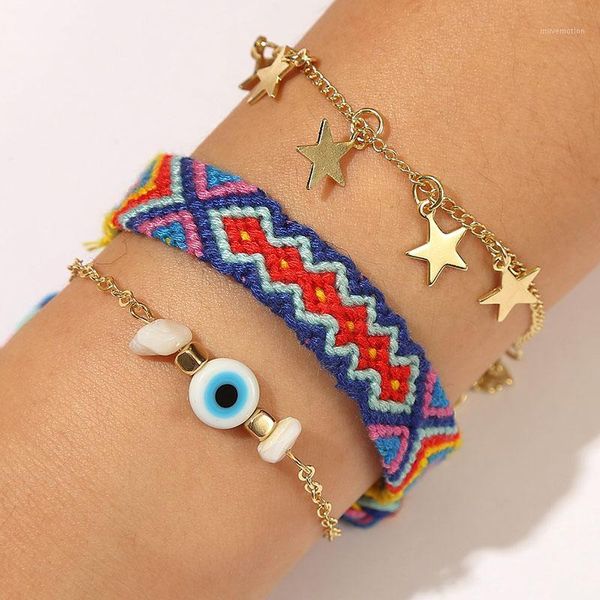 3pcs/set ethnic style handmade cotton rope weave charm bracelets for women fashion boho gold star chain bracelet beach jewelry1, Golden;silver
3pcs/set ethnic style handmade cotton rope weave charm bracelets for women fashion boho gold star chain bracelet beach jewelry1, Golden;silver