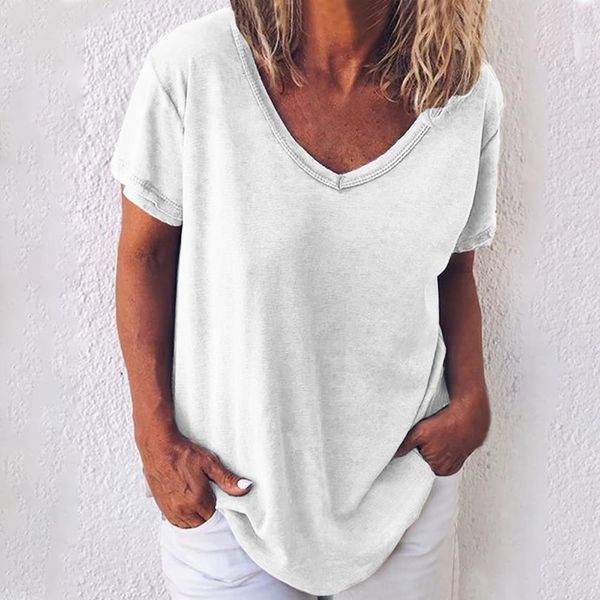 women's t-shirt summer plus size tee basic shirts women solid v neck short sleeve long casual big size female 4xl 5xl femme, White
women's t-shirt summer plus size tee basic shirts women solid v neck short sleeve long casual big size female 4xl 5xl femme, White