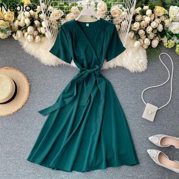 neploe korean solid elegant women dress short sleeve v neck lace up slim waist vestidos femme 2020 summer a-line dresses 4a10271, Black;gray
neploe korean solid elegant women dress short sleeve v neck lace up slim waist vestidos femme 2020 summer a-line dresses 4a10271, Black;gray
