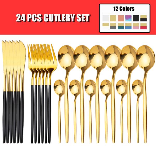 24pcs stainless steel for kitchen dinnerware knife fork spoon travel cutlery tableware set of dishes q0108
24pcs stainless steel for kitchen dinnerware knife fork spoon travel cutlery tableware set of dishes q0108