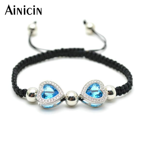 link, chain 1pc super blue glass crystal cz setting double heart charms adjustable bracelets fashion handmade christmas gift 3#, Black
link, chain 1pc super blue glass crystal cz setting double heart charms adjustable bracelets fashion handmade christmas gift 3#, Black
